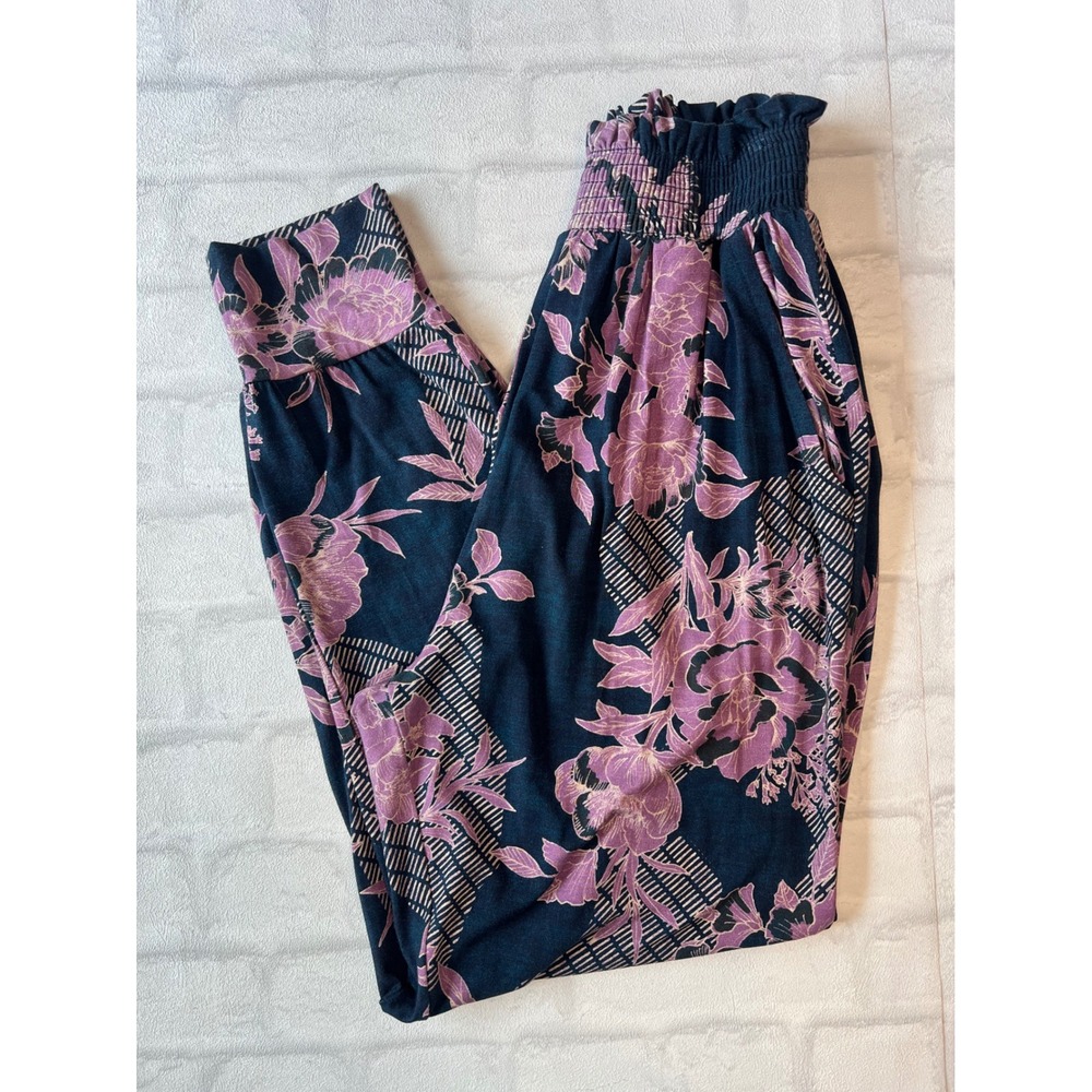 Daily Practice by Anthropologie Floral Smocked Paperbag Waist Joggers Small boho